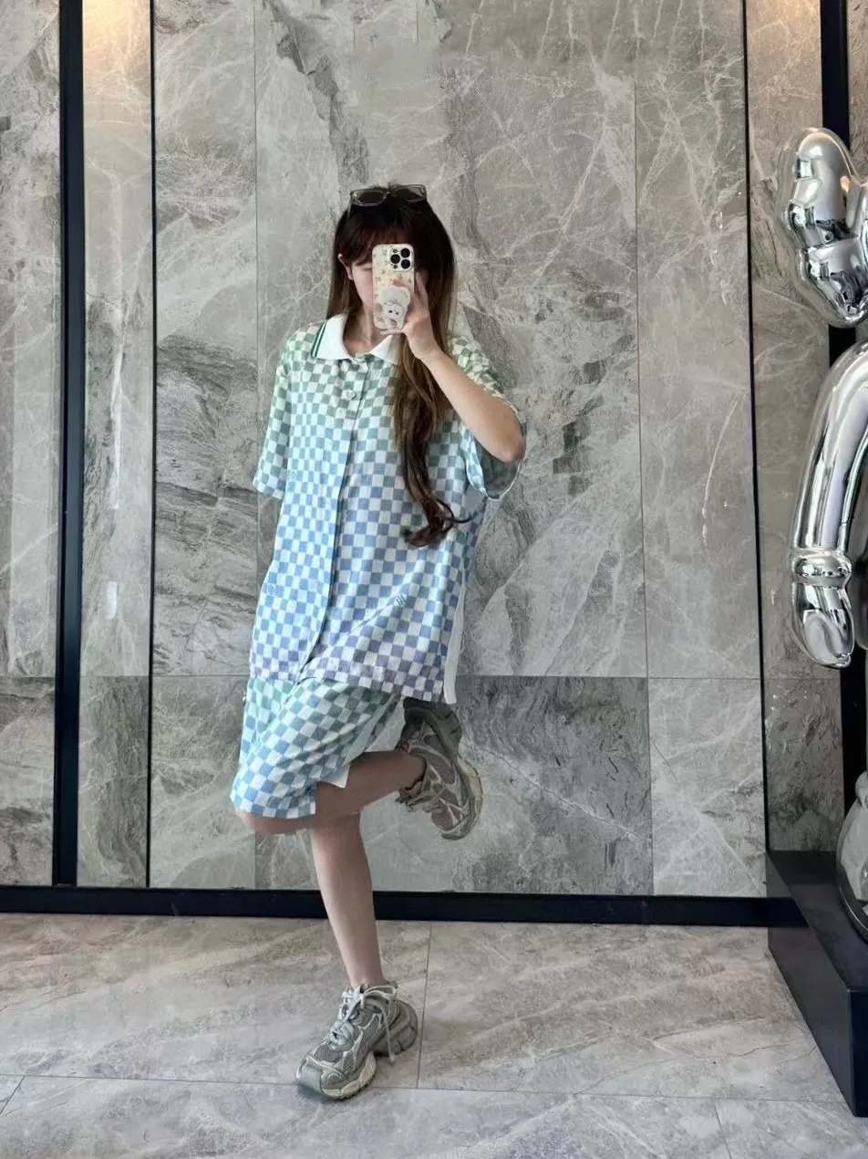 Louis Vuitton/Louis Vuitton gradient checkerboard lapel short-sleeved shirt